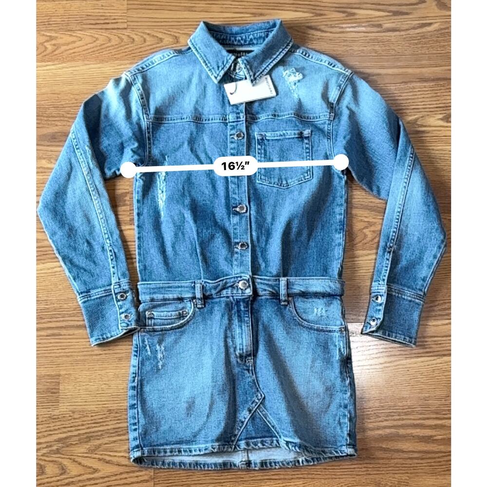 Retrofête River Blue Denim Button Front Mini Dress Designer Party XS - Picture 8 of 10
